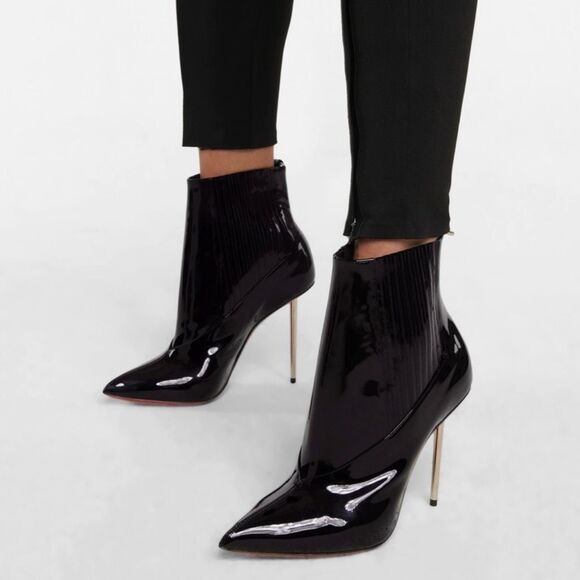 CHRISTIAN LOUBOUTIN Epic Boot 100 Black Chelsea Booties Size 39 Stiletto Spiked - Picture 3 of 13